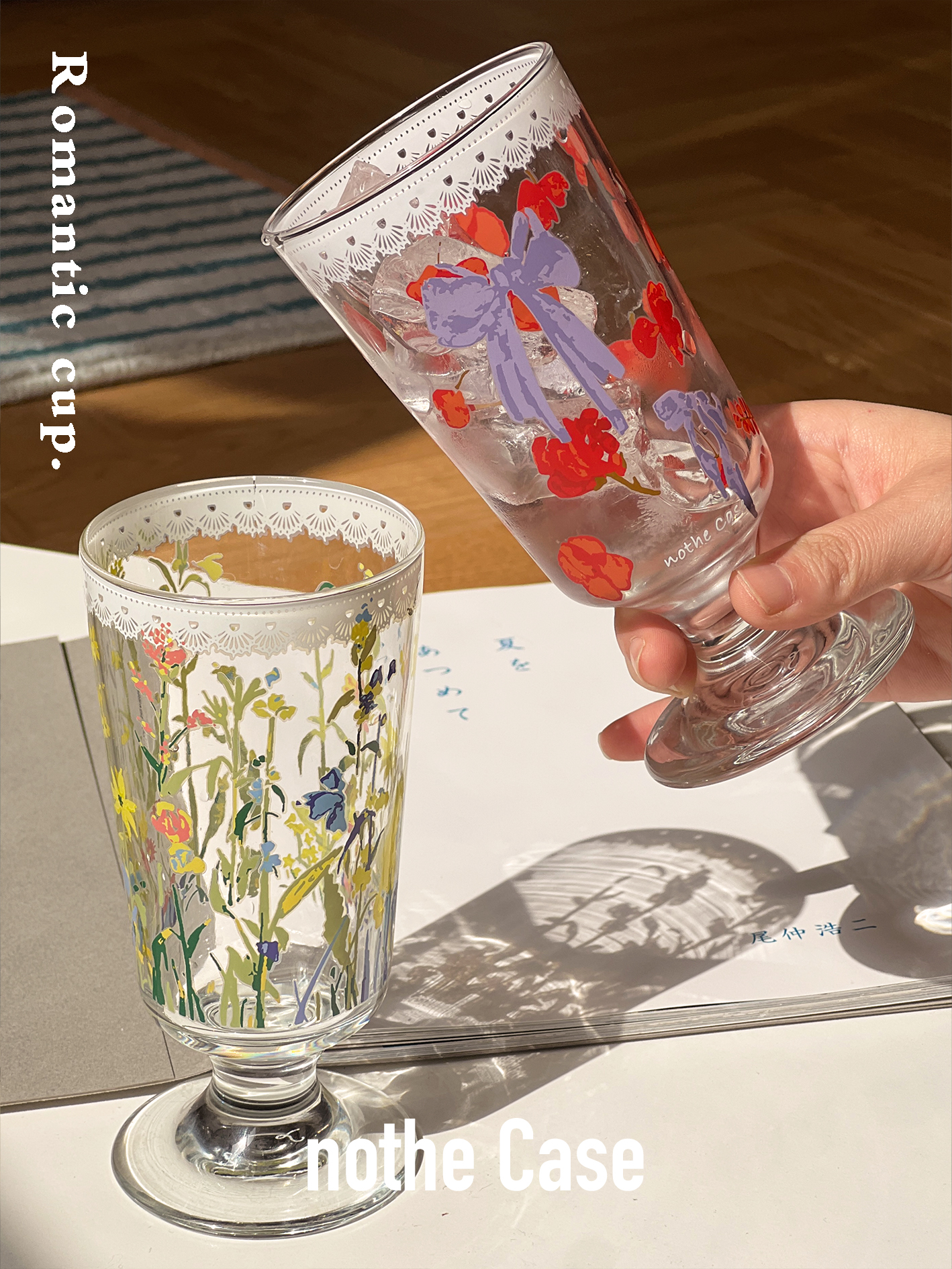 Vintage French Romantic High-Foot Glass Cup - Langman Cup, Creative Niche Design for Juice and Beverages