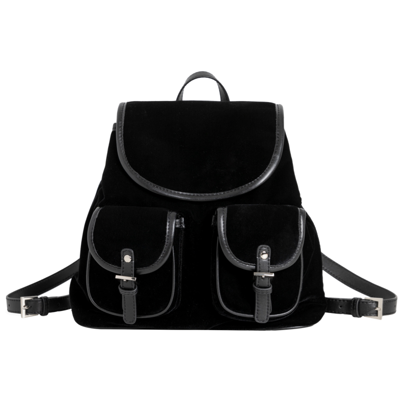 Vintage Gothic Reggae Multi-Pocket Velvet Backpack for Y2K and 90s Style Fashion