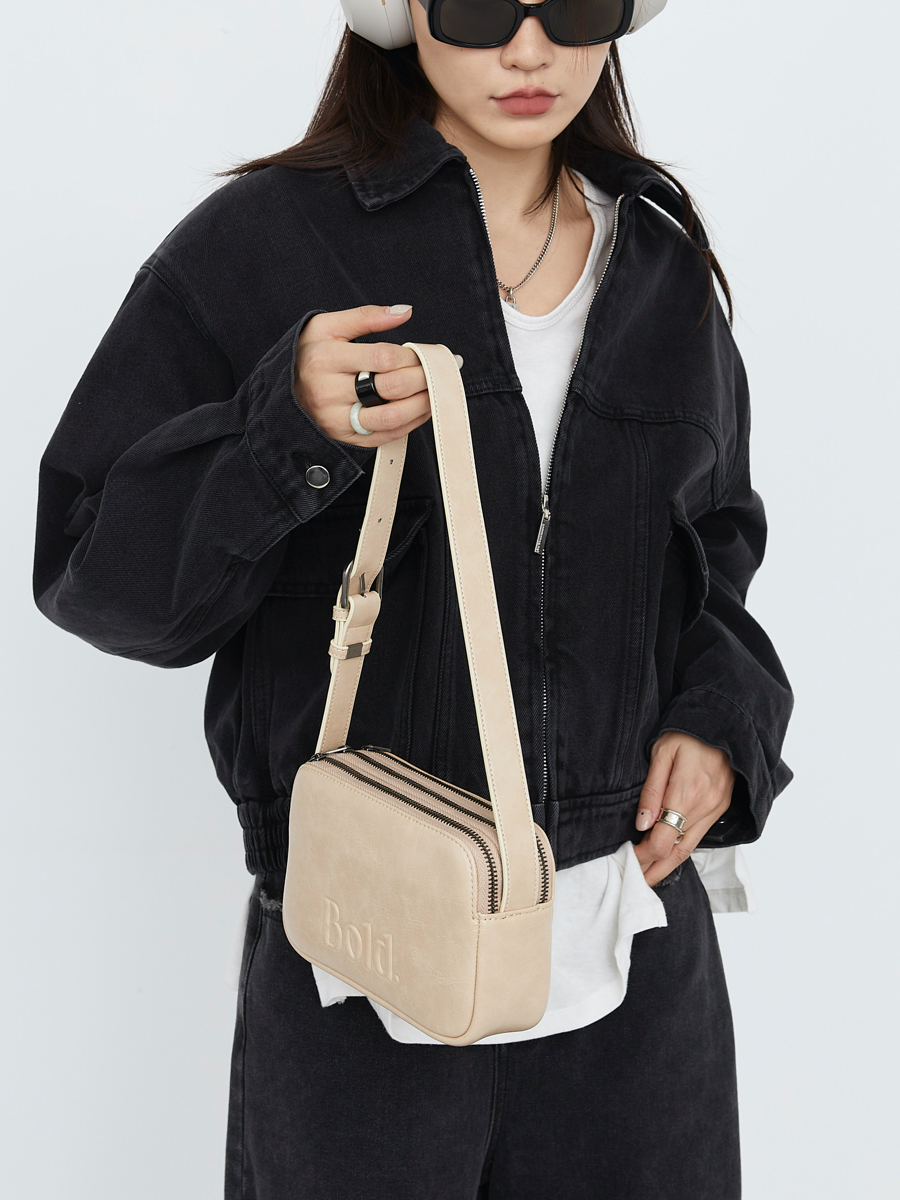 Vintage Gradient Cowhide Small Square Bag with Three-Layer Zipper in 3 Colors - Bold Y2K Style Handbag