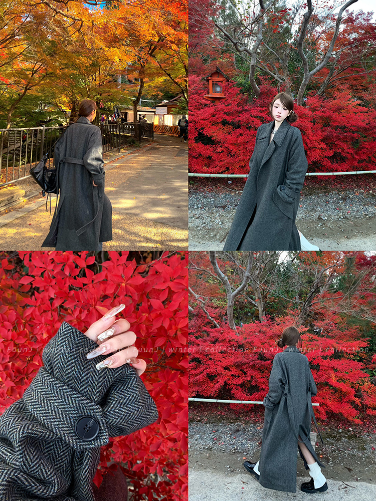 Vintage Gray Mid-Length Waist-Defined Houndstooth Wool Coat for Women - 90s Inspired Chic Outerwear Vintage Gray Mid-Length Waist-Defined Houndstooth Wool Coat for Women - 90s Inspired Chic Outerwear