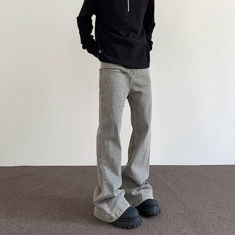 Vintage Gray Straight Leg Jeans for Men and Women - American Street Style, Slightly Flared, Slimming Fit Pants