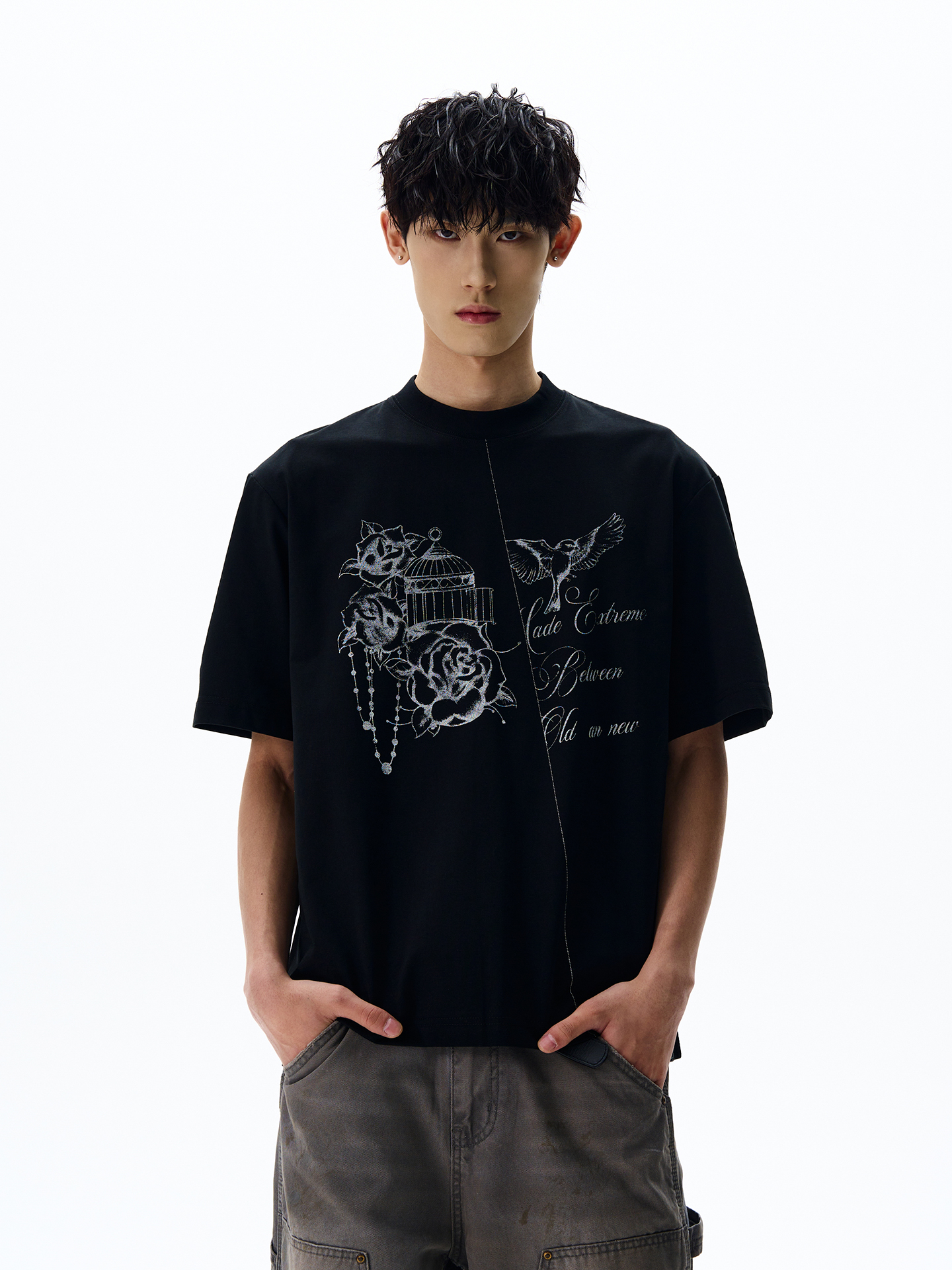 Vintage Hand-Painted Printed Short Sleeve T-Shirt for Men - Boxy Fit, Drop Shoulder, Casual Style Vintage Hand-Painted Printed Short Sleeve T-Shirt for Men - Boxy Fit, Drop Shoulder, Casual Style