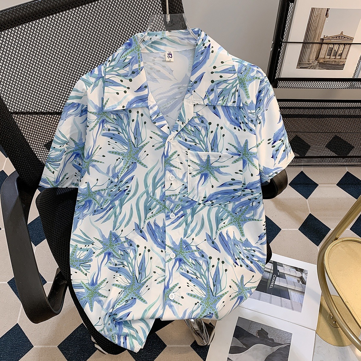 Vintage Hawaiian Print Short-Sleeve Shirt in Hong Kong Style for Men and Women, Thai Hipster Beach Shirt