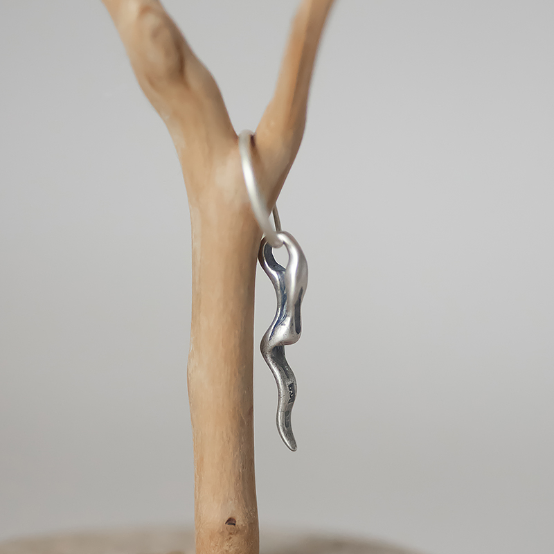 Vintage Hazy Smoke 925 Sterling Silver Long Earrings - Distressed Irregular Wave Pattern Ear Studs for Boho and Retro Style