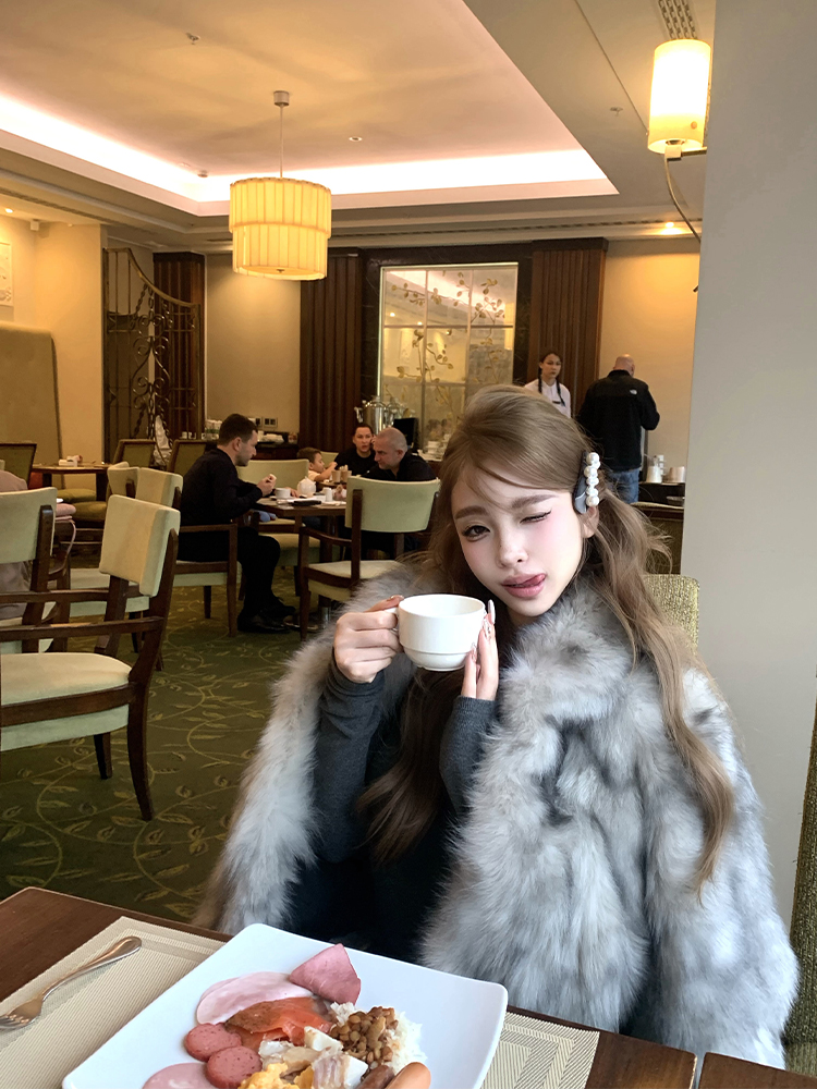 Vintage High-End Silver Fox Fur Coat for Women - Short Plush Princess Style Outerwear
