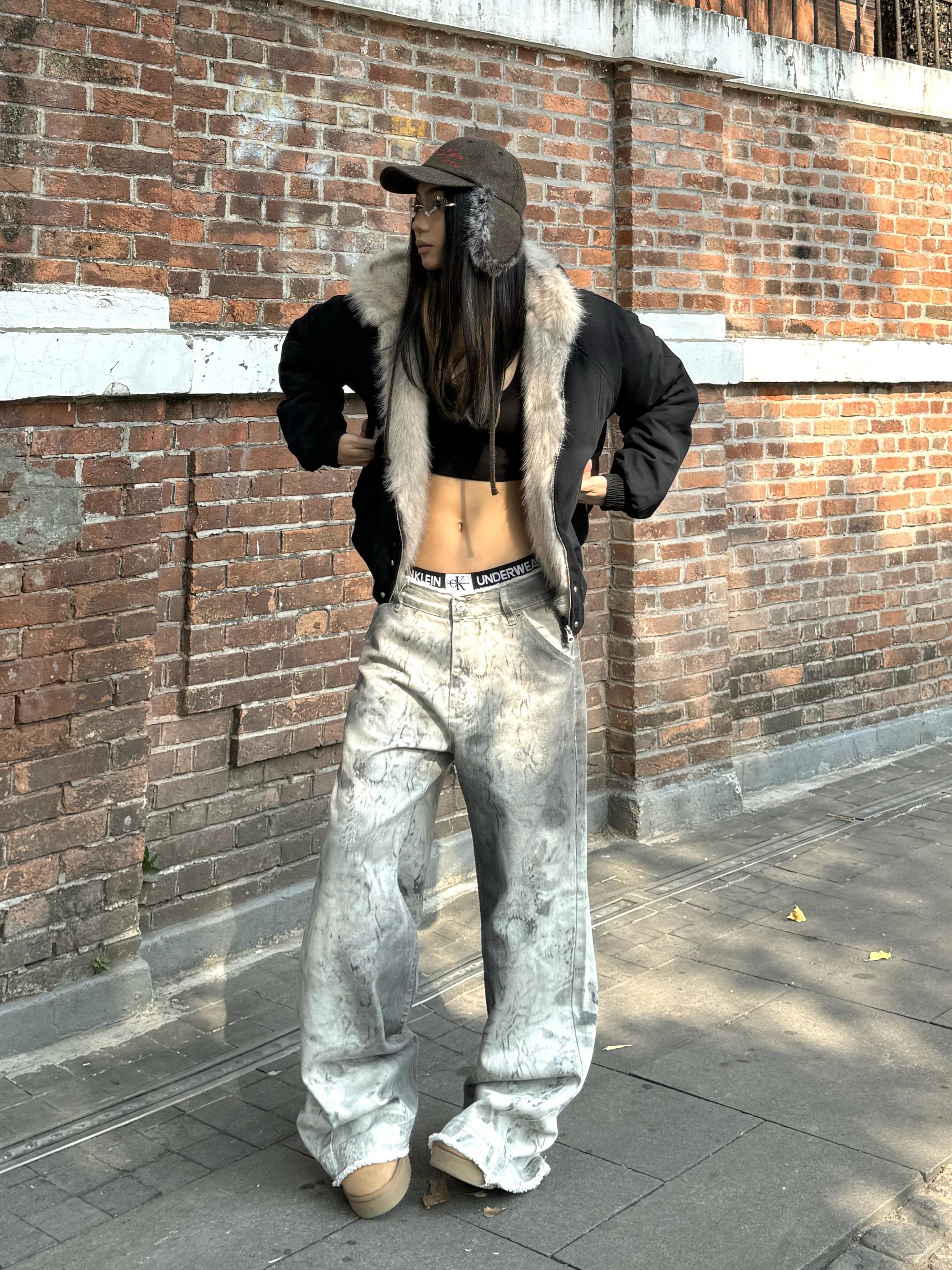 Vintage High Street Distressed Snake Print Tie-Dye Wide-Leg Jeans for Women - Trendy 90s Inspired Loose Fit Denim Pants Vintage High Street Distressed Snake Print Tie-Dye Wide-Leg Jeans for Women - Trendy 90s Inspired Loose Fit Denim Pants