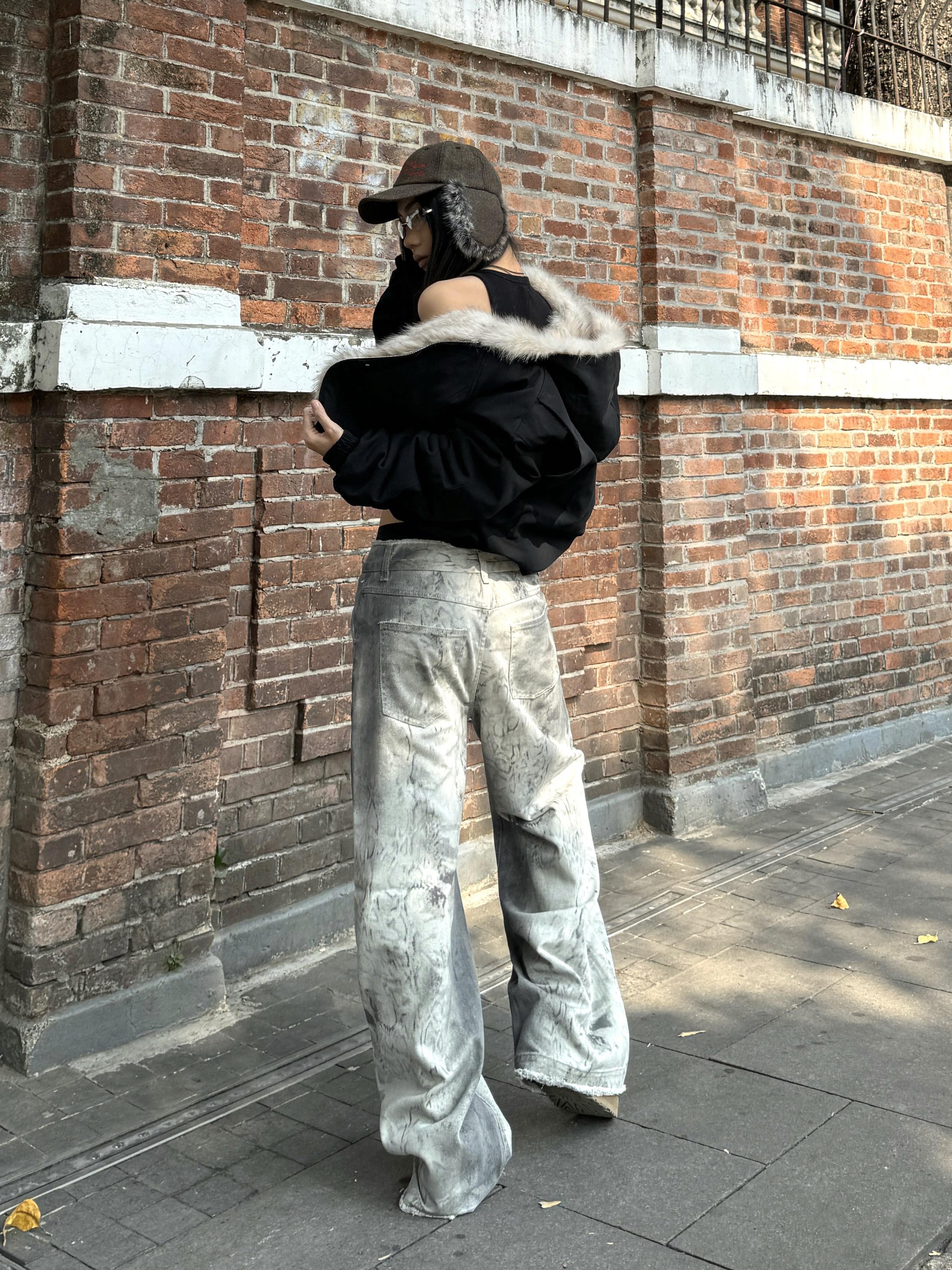 Vintage High Street Distressed Snake Print Tie-Dye Wide-Leg Jeans for Women - Trendy 90s Inspired Loose Fit Denim Pants Vintage High Street Distressed Snake Print Tie-Dye Wide-Leg Jeans for Women - Trendy 90s Inspired Loose Fit Denim Pants