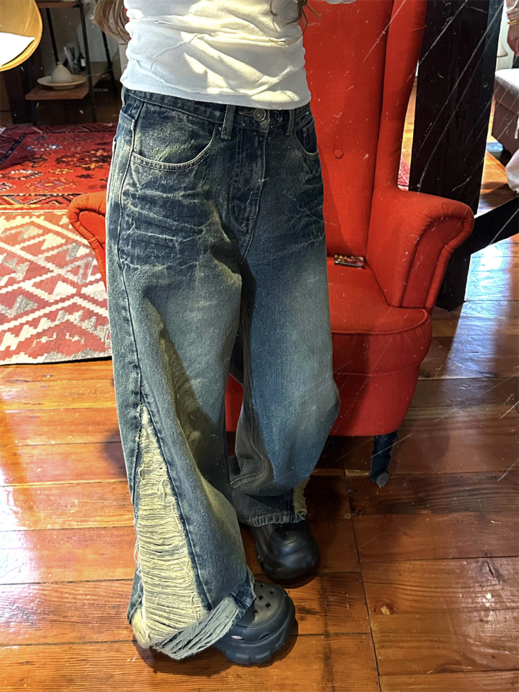 Vintage High-Waisted Loose Heavy-Duty Ripped Jeans for Women - Versatile Wide-Leg Casual Pants in Y2K Style
