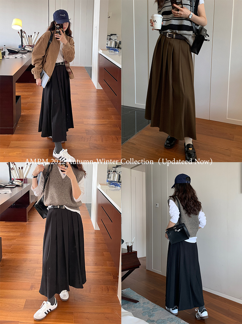 Vintage High-Waisted Pleated Midi Skirt for Women, A-Line Long Skirt, Autumn Winter 2025, Perfect for Pear-Shaped Figures, 90s Style Vintage High-Waisted Pleated Midi Skirt for Women, A-Line Long Skirt, Autumn Winter 2025, Perfect for Pear-Shaped Figures, 90s Style
