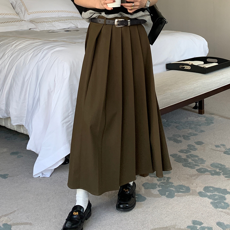 Vintage High-Waisted Pleated Midi Skirt for Women, A-Line Long Skirt, Autumn Winter 2025, Perfect for Pear-Shaped Figures, 90s Style Vintage High-Waisted Pleated Midi Skirt for Women, A-Line Long Skirt, Autumn Winter 2025, Perfect for Pear-Shaped Figures, 90s Style