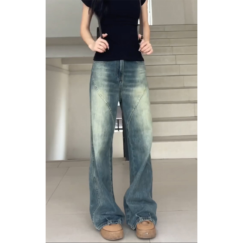 Vintage High-Waisted Wide-Leg Jeans for Women - Summer American Street Style Loose-Fitting Straight-Leg Floor-Length Pants