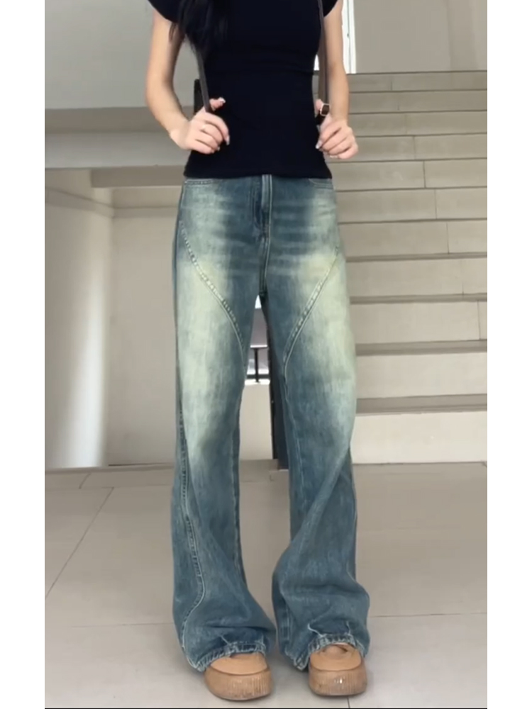 Vintage High-Waisted Wide-Leg Jeans for Women - Summer American Street Style Loose-Fitting Straight-Leg Floor-Length Pants