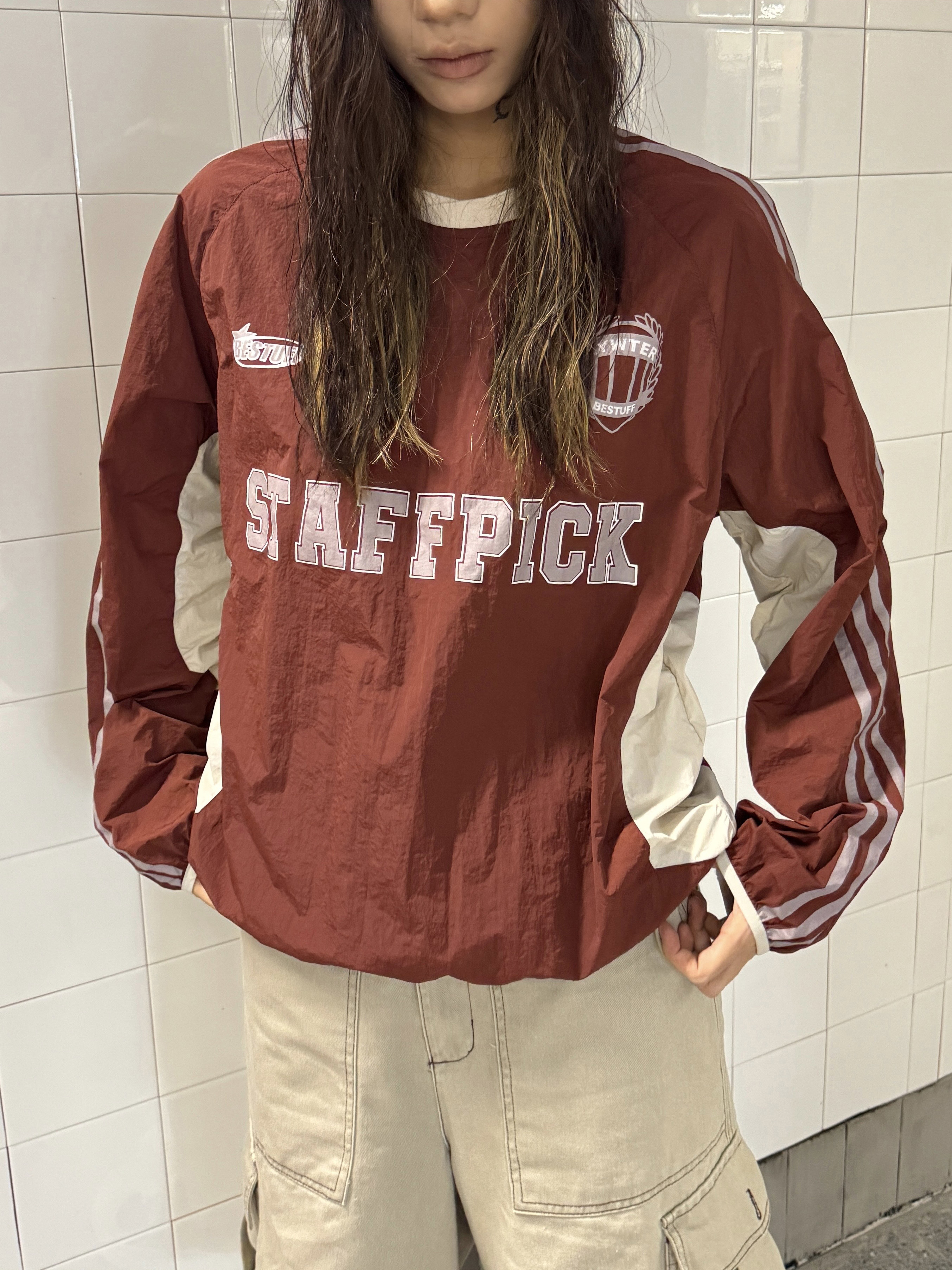 Vintage Hip-Hop Patchwork Long Sleeve T-Shirt with Three Stripes - Casual Loose Sports Top for 90s Y2K Style Vintage Hip-Hop Patchwork Long Sleeve T-Shirt with Three Stripes - Casual Loose Sports Top for 90s Y2K Style