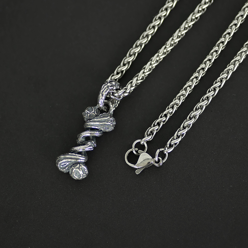 Vintage Hollow Bone Rotating Pendant Necklace with 925 Silver and Twisted Alloy Chain, Carved Sweater Jewelry