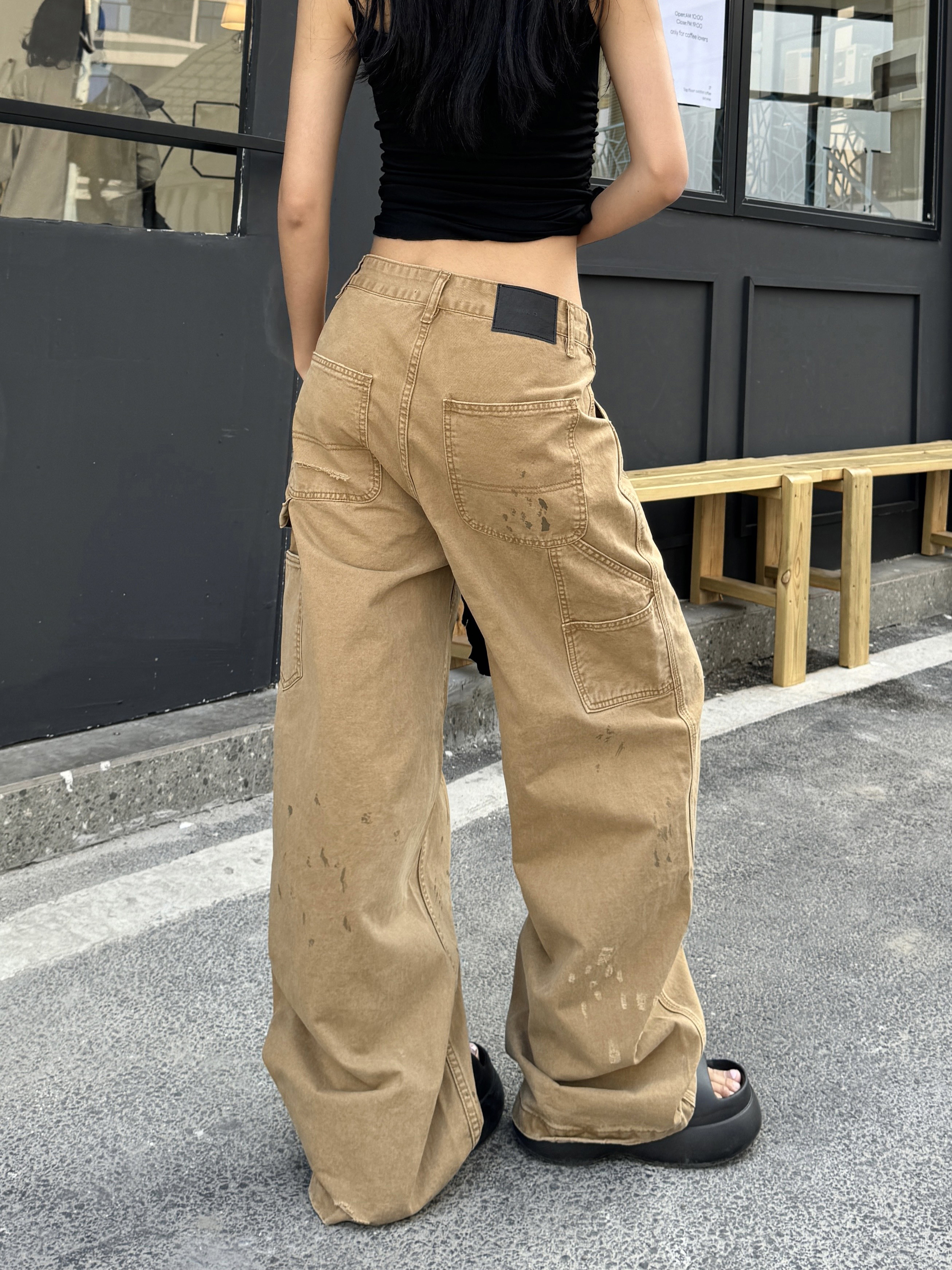 Vintage Ink Splash Work Pants - Retro American Street Style Loose Straight Casual Trousers for 90s Inspired Fashion Vintage Ink Splash Work Pants - Retro American Street Style Loose Straight Casual Trousers for 90s Inspired Fashion