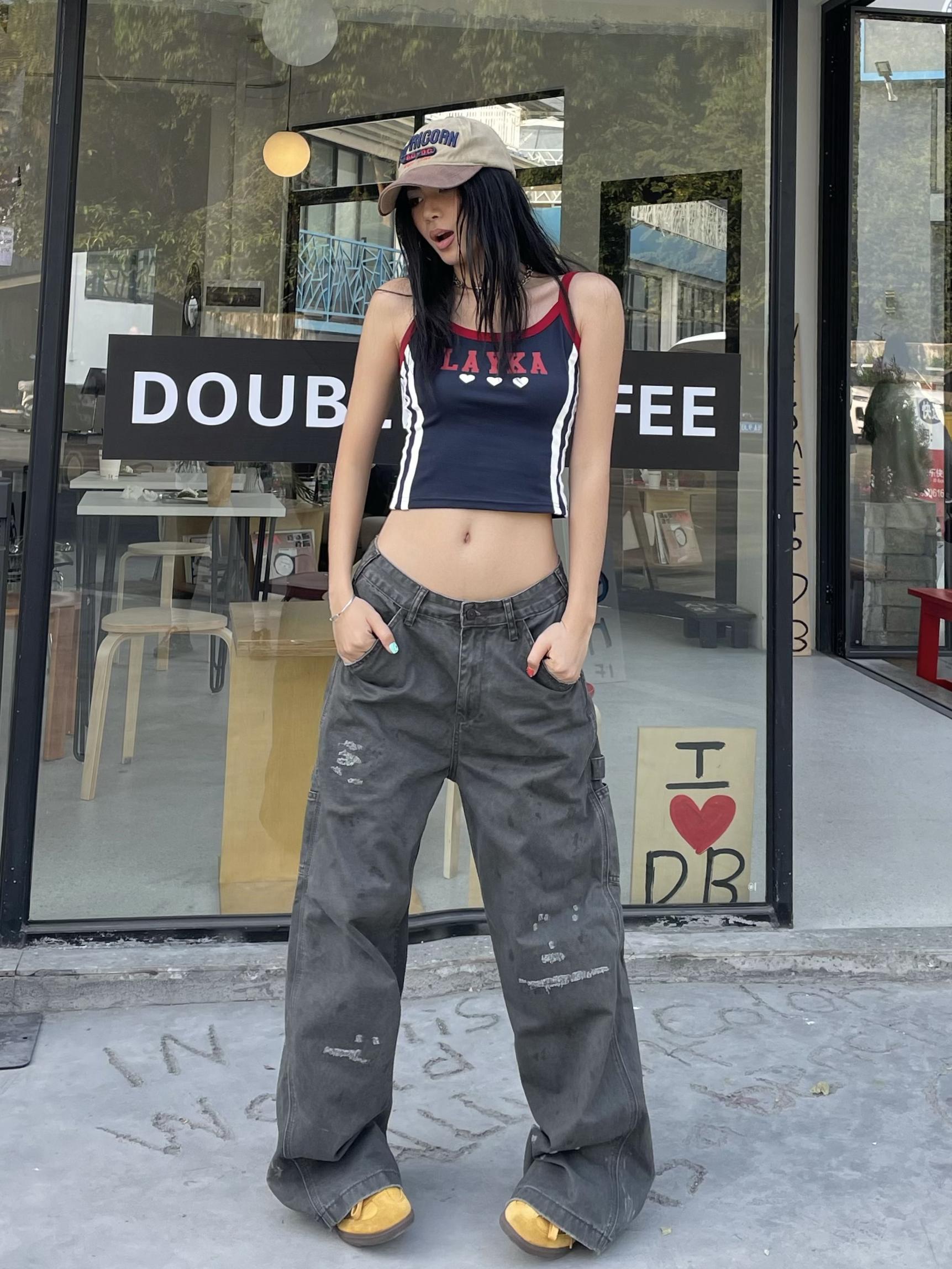 Vintage Ink Splash Work Pants - Retro American Street Style Loose Straight Casual Trousers for 90s Inspired Fashion Vintage Ink Splash Work Pants - Retro American Street Style Loose Straight Casual Trousers for 90s Inspired Fashion