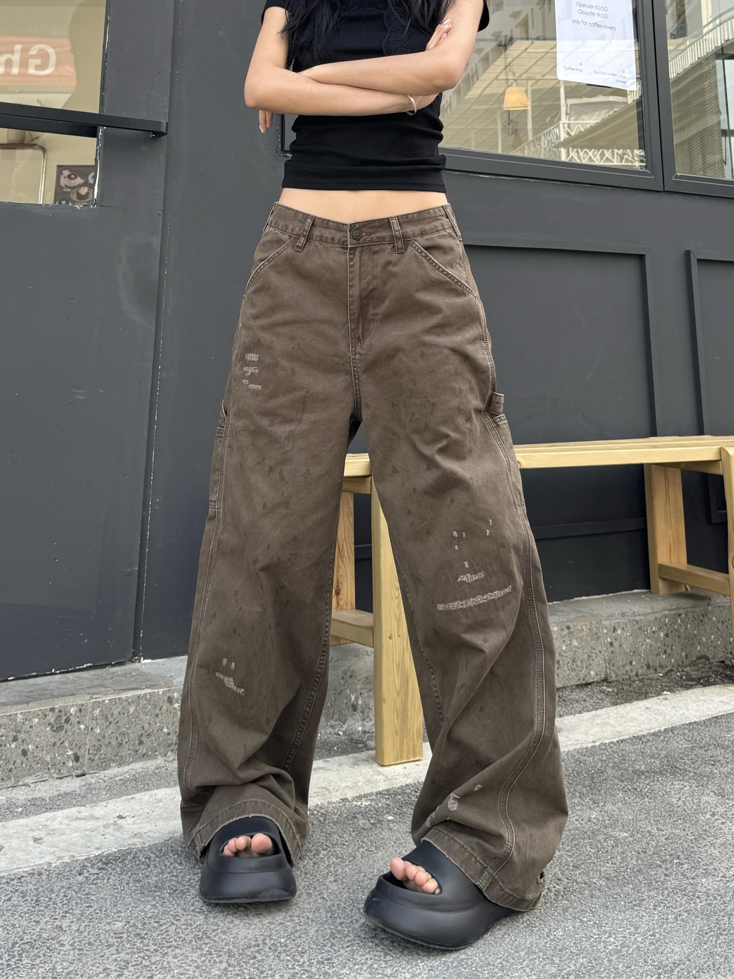 Vintage Ink Splash Work Pants - Retro American Street Style Loose Straight Casual Trousers for 90s Inspired Fashion Vintage Ink Splash Work Pants - Retro American Street Style Loose Straight Casual Trousers for 90s Inspired Fashion