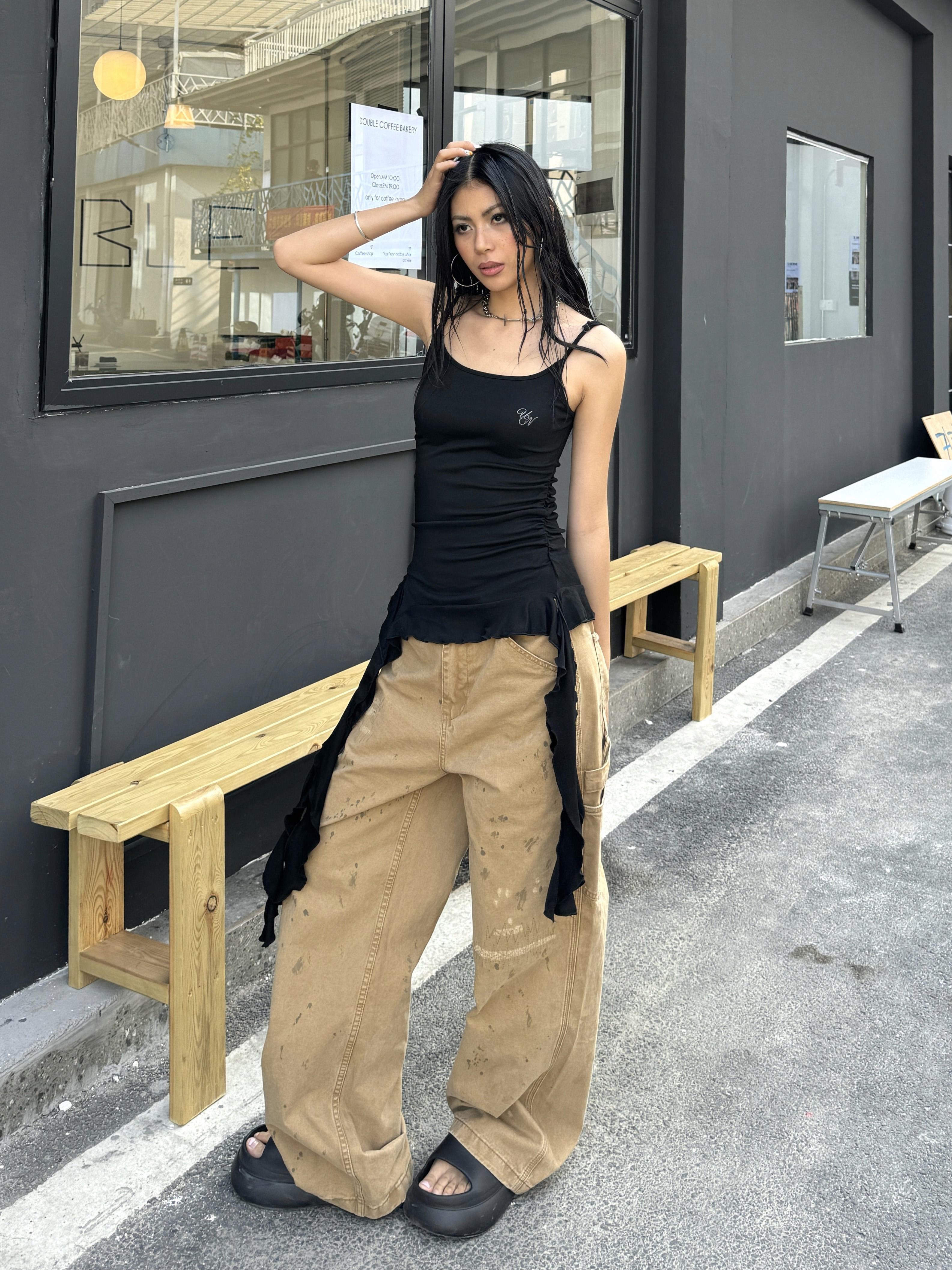 Vintage Ink Splash Work Pants - Retro American Street Style Loose Straight Casual Trousers for 90s Inspired Fashion Vintage Ink Splash Work Pants - Retro American Street Style Loose Straight Casual Trousers for 90s Inspired Fashion