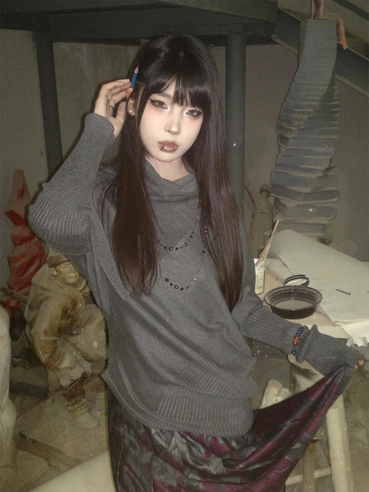 Vintage-Inspired Long Sleeve Knitted Sweater for Women - Loose Fit Irregular Top Perfect for Autumn and Winter Fashion Vintage-Inspired Long Sleeve Knitted Sweater for Women - Loose Fit Irregular Top Perfect for Autumn and Winter Fashion