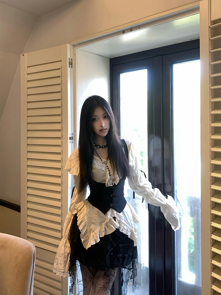 Vintage-Inspired Long Sleeve Shirt and High-Waisted Slimming Skirt Set - Casual Versatile Hot Girl Outfit Vintage-Inspired Long Sleeve Shirt and High-Waisted Slimming Skirt Set - Casual Versatile Hot Girl Outfit