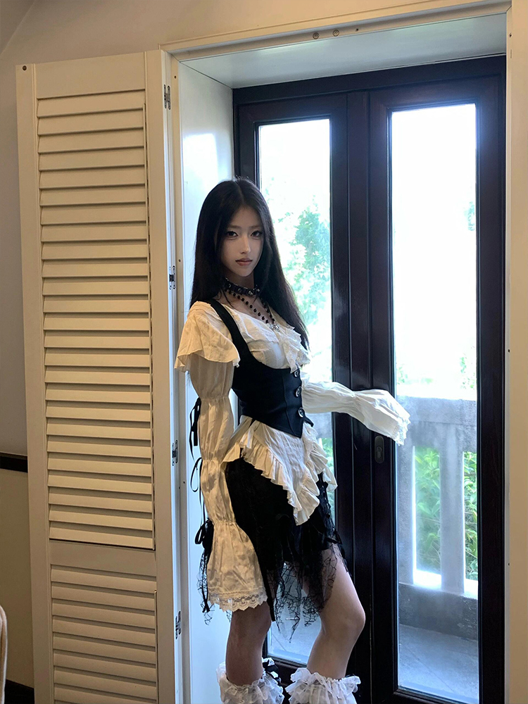 Vintage-Inspired Long Sleeve Shirt and High-Waisted Slimming Skirt Set - Casual Versatile Hot Girl Outfit Vintage-Inspired Long Sleeve Shirt and High-Waisted Slimming Skirt Set - Casual Versatile Hot Girl Outfit