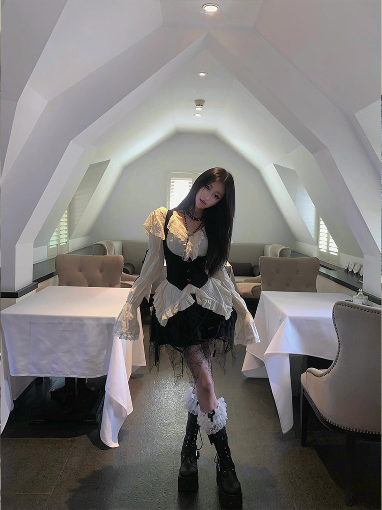 Vintage-Inspired Long Sleeve Shirt and High-Waisted Slimming Skirt Set - Casual Versatile Hot Girl Outfit Vintage-Inspired Long Sleeve Shirt and High-Waisted Slimming Skirt Set - Casual Versatile Hot Girl Outfit