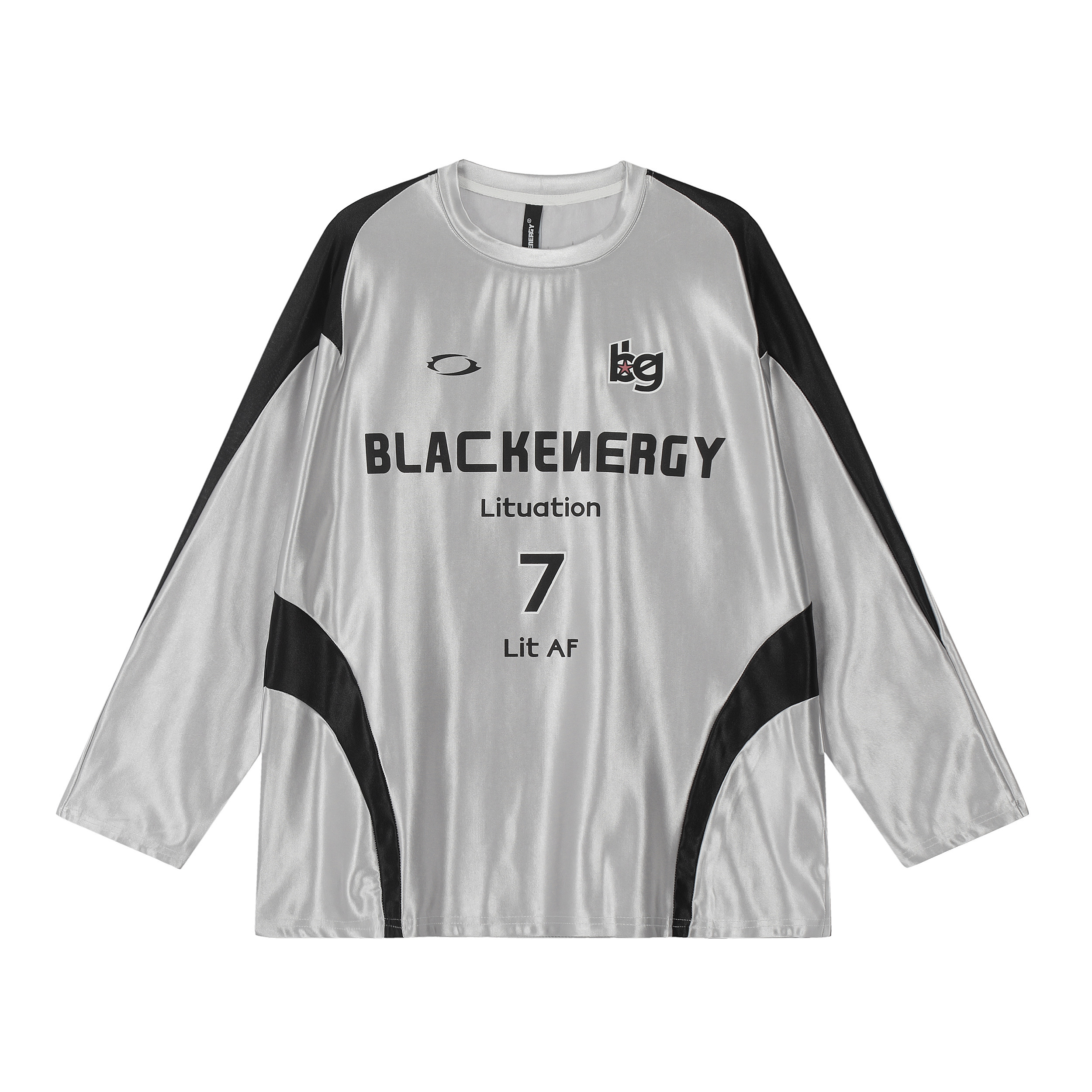 Vintage-Inspired Spicy Girl Long Sleeve Jersey Top with Silver Patchwork Letter Print - Casual Loose Fit Raglan Style