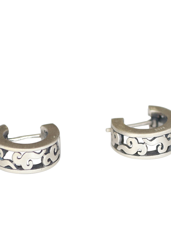 Vintage-Inspired Tribal Hollow Wide Earrings in 925 Sterling Silver with Antique Finish and Intricate Cloud Designs Vintage-Inspired Tribal Hollow Wide Earrings in 925 Sterling Silver with Antique Finish and Intricate Cloud Designs