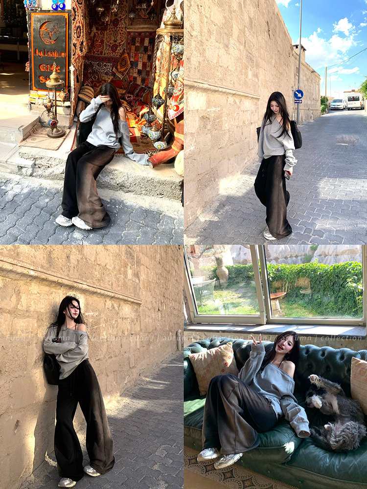 Vintage Irregular Gradient Wide-Leg Pants for Women - Casual Loose Fit with Lazy Long Legs - 90s Inspired Fashion Vintage Irregular Gradient Wide-Leg Pants for Women - Casual Loose Fit with Lazy Long Legs - 90s Inspired Fashion