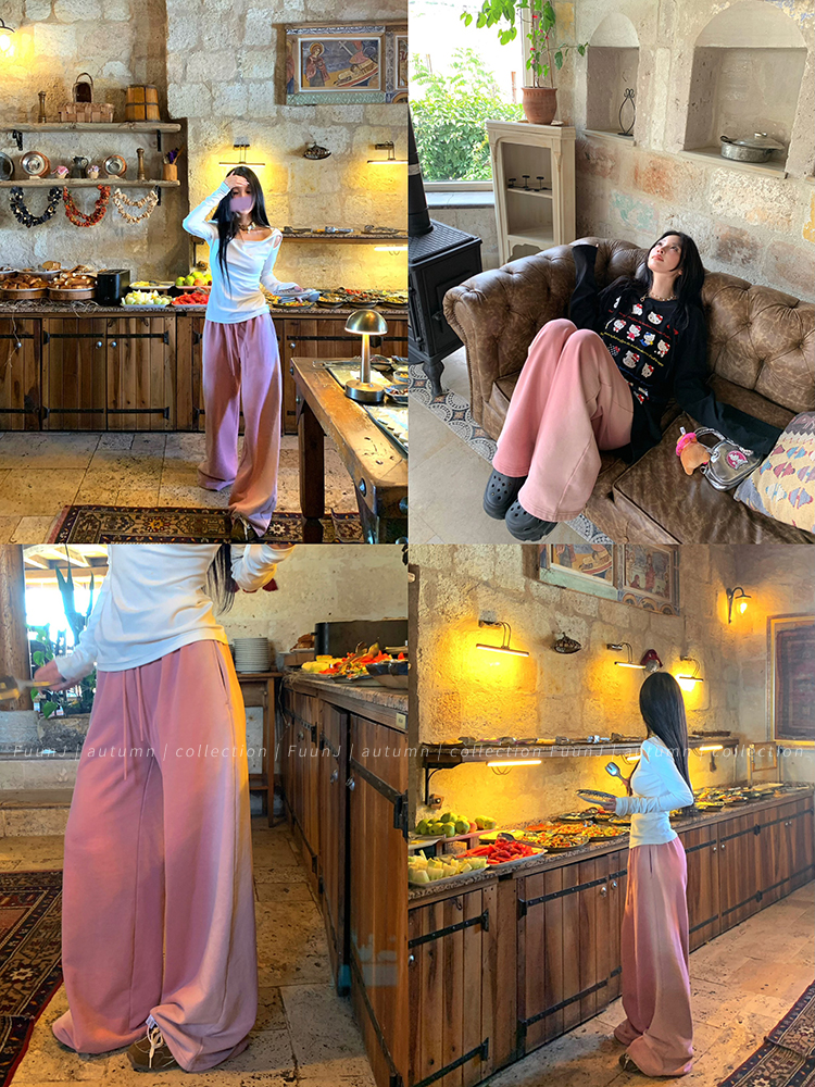 Vintage Irregular Gradient Wide-Leg Pants for Women - Casual Loose Fit with Lazy Long Legs - 90s Inspired Fashion Vintage Irregular Gradient Wide-Leg Pants for Women - Casual Loose Fit with Lazy Long Legs - 90s Inspired Fashion