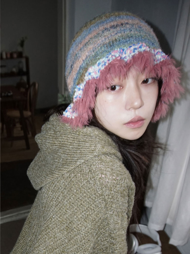 Vintage Korean-Style Knitted Hat for Women, Casual Patchwork Design, Travel Outfit Essential, Flattering Face-Enhancing Style