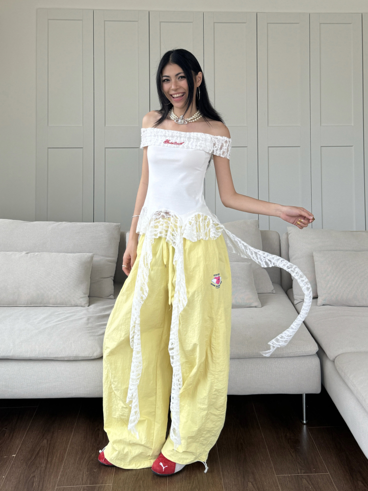 Vintage Lace Splicing One-Shoulder Tank Top with Fringe Design - Slim Fit, Flattering Style, Perfect for 90s and Y2K Fashion Trends Vintage Lace Splicing One-Shoulder Tank Top with Fringe Design - Slim Fit, Flattering Style, Perfect for 90s and Y2K Fashion Trends