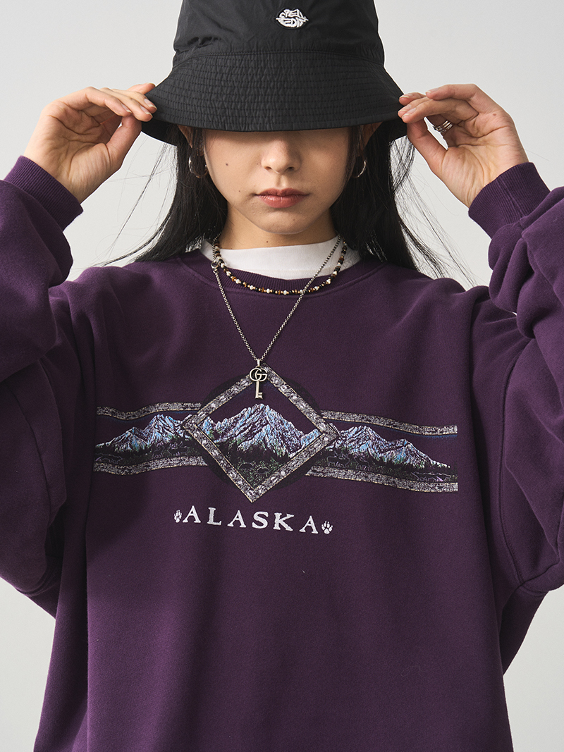 Vintage Letter Print Round Neck Sweatshirt for Women - Purple Loose Fit Versatile Pullover Top, Perfect for Y2K Style Vintage Letter Print Round Neck Sweatshirt for Women - Purple Loose Fit Versatile Pullover Top, Perfect for Y2K Style