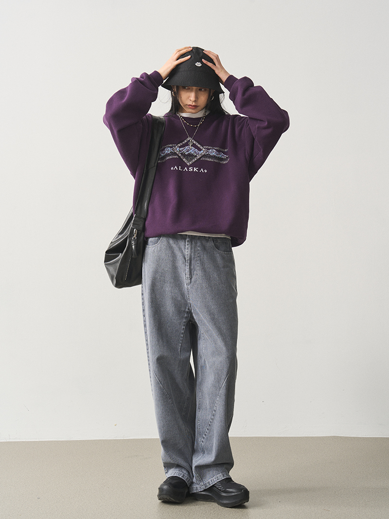 Vintage Letter Print Round Neck Sweatshirt for Women - Purple Loose Fit Versatile Pullover Top, Perfect for Y2K Style Vintage Letter Print Round Neck Sweatshirt for Women - Purple Loose Fit Versatile Pullover Top, Perfect for Y2K Style