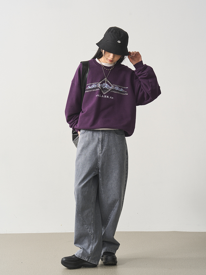 Vintage Letter Print Round Neck Sweatshirt for Women - Purple Loose Fit Versatile Pullover Top, Perfect for Y2K Style Vintage Letter Print Round Neck Sweatshirt for Women - Purple Loose Fit Versatile Pullover Top, Perfect for Y2K Style