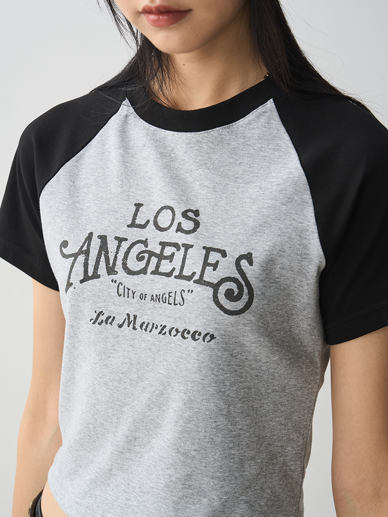 Vintage Letter Print Short Sleeve T-Shirt for Women - 2025 Summer Black Gray Raglan Slim Fit Tee, Y2K Style Fashion Top Vintage Letter Print Short Sleeve T-Shirt for Women - 2025 Summer Black Gray Raglan Slim Fit Tee, Y2K Style Fashion Top