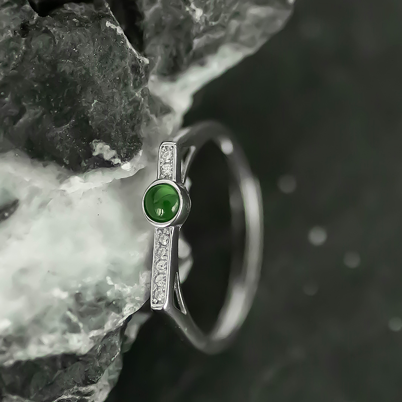 Vintage Minimalist S925 Pure Silver One-Word Inlaid Zircon Green Jade Ring - National Style Open Design, Fresh Aesthetic Vintage Minimalist S925 Pure Silver One-Word Inlaid Zircon Green Jade Ring - National Style Open Design, Fresh Aesthetic