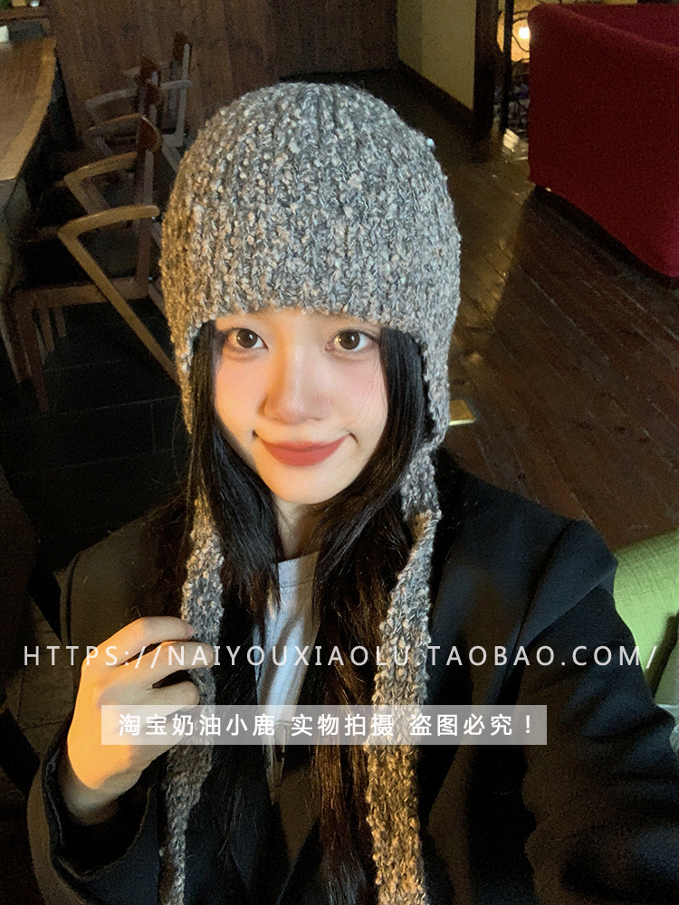 Vintage Mixed Color Dot Knitted Flying Hat for Women - Cozy Ear Protection for Autumn Winter Skiing, Y2K Korean Style Accessories