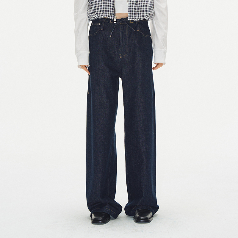 Vintage Personality Loose Straight Denim Pants for Women - Original Color, 2025 Fashion, Casual Style, Trendy Everyday Wear