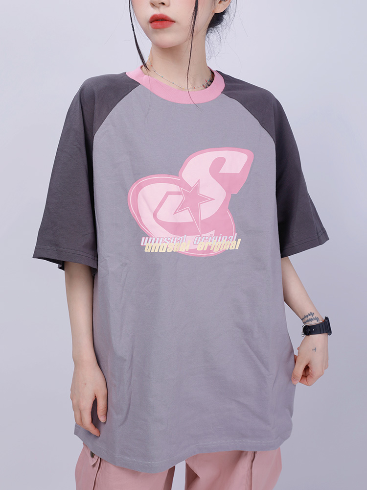 Vintage Pink Raglan Short Sleeve T-Shirt for Women - Sweet Spicy Jazz Loose Dance Top - Y2K American Style Vintage Pink Raglan Short Sleeve T-Shirt for Women - Sweet Spicy Jazz Loose Dance Top - Y2K American Style