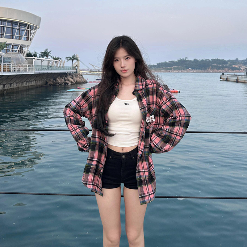 Vintage Plaid Shirt for Women - Eccentric Autumn Jacket, Sweet Loose Fit, Versatile Style