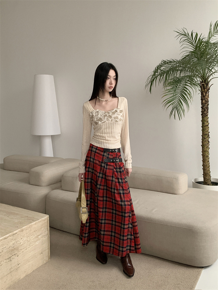 Vintage Plaid Split Hem Skirt - Eccentric Autumn Trendy Casual Versatile Slimming Pleated Long Skirt for 90s Inspired Style Vintage Plaid Split Hem Skirt - Eccentric Autumn Trendy Casual Versatile Slimming Pleated Long Skirt for 90s Inspired Style