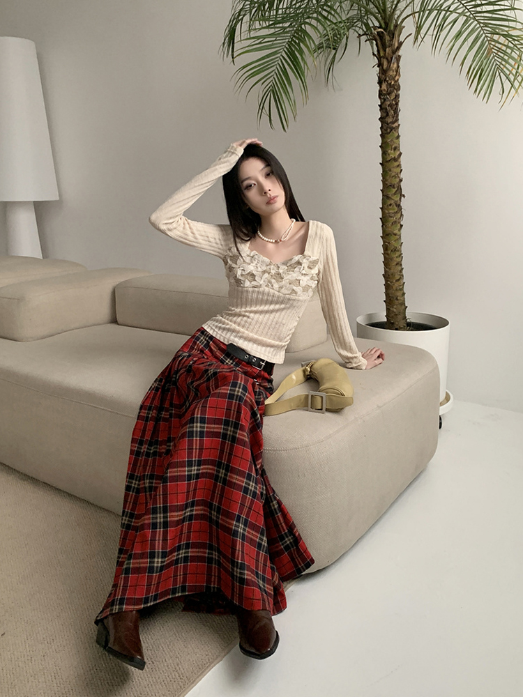 Vintage Plaid Split Hem Skirt - Eccentric Autumn Trendy Casual Versatile Slimming Pleated Long Skirt for 90s Inspired Style Vintage Plaid Split Hem Skirt - Eccentric Autumn Trendy Casual Versatile Slimming Pleated Long Skirt for 90s Inspired Style