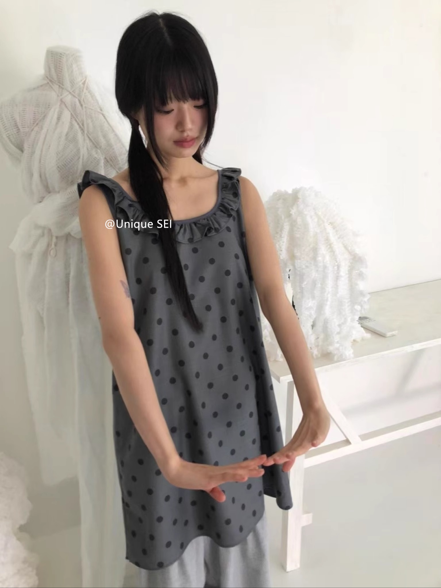 Vintage Polka Dot Lace-Up Sleeveless Camisole Dress for Girls - Casual Loose Fit, Sweet Style, Perfect for 90s and Y2K Fashion Vintage Polka Dot Lace-Up Sleeveless Camisole Dress for Girls - Casual Loose Fit, Sweet Style, Perfect for 90s and Y2K Fashion