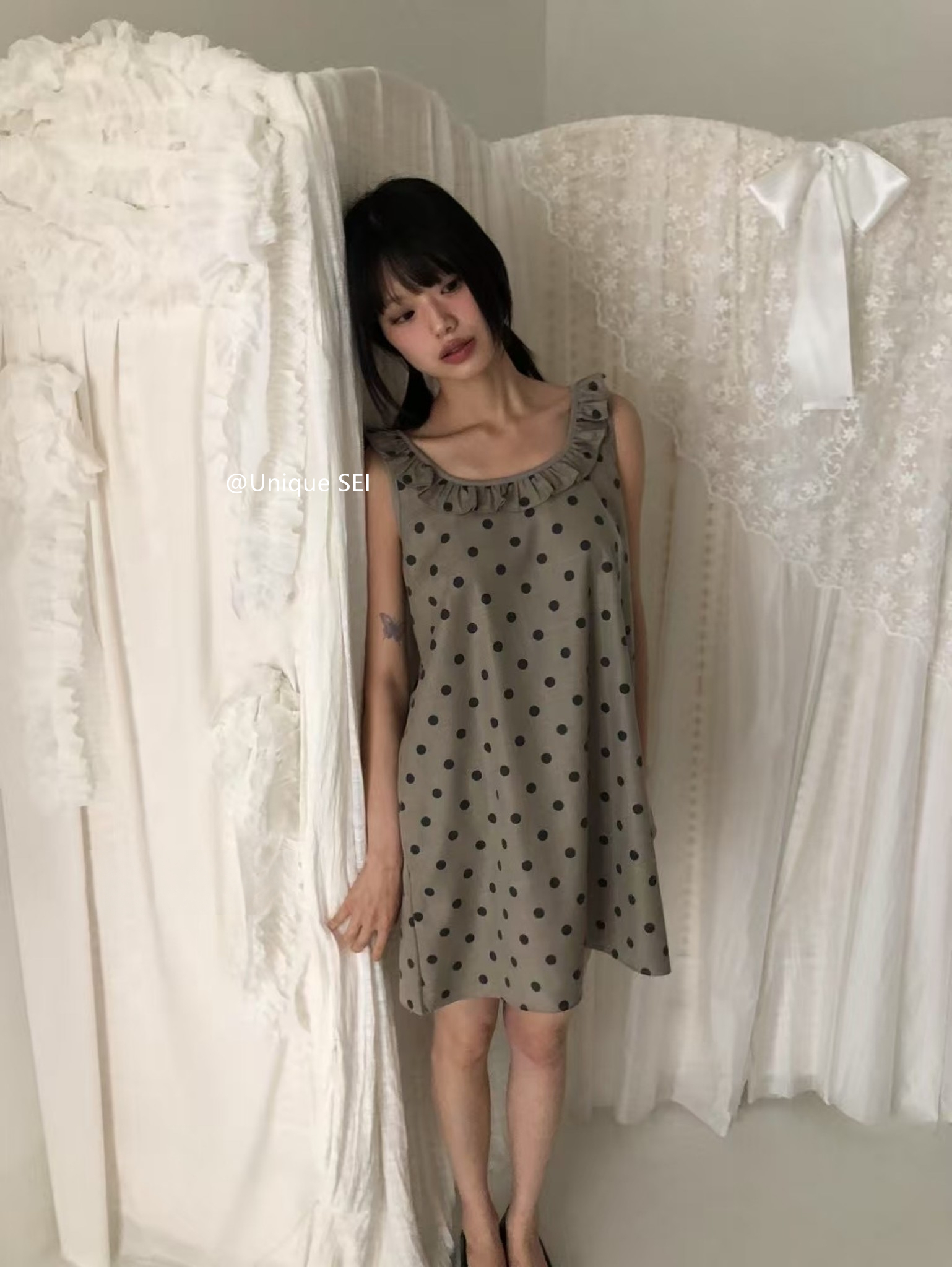 Vintage Polka Dot Lace-Up Sleeveless Camisole Dress for Girls - Casual Loose Fit, Sweet Style, Perfect for 90s and Y2K Fashion Vintage Polka Dot Lace-Up Sleeveless Camisole Dress for Girls - Casual Loose Fit, Sweet Style, Perfect for 90s and Y2K Fashion