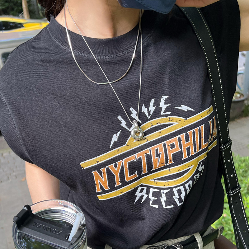 Vintage Print Hip-Hop Vest for Women - Sleeveless Black T-Shirt, Summer American High Street Style, Niche Design