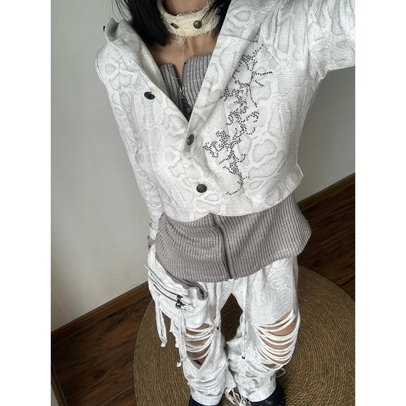 Vintage Printed Hooded Long Sleeve T-Shirt for Women - Eccentric Spicy Girl Autumn Slim Fit Jacket Top