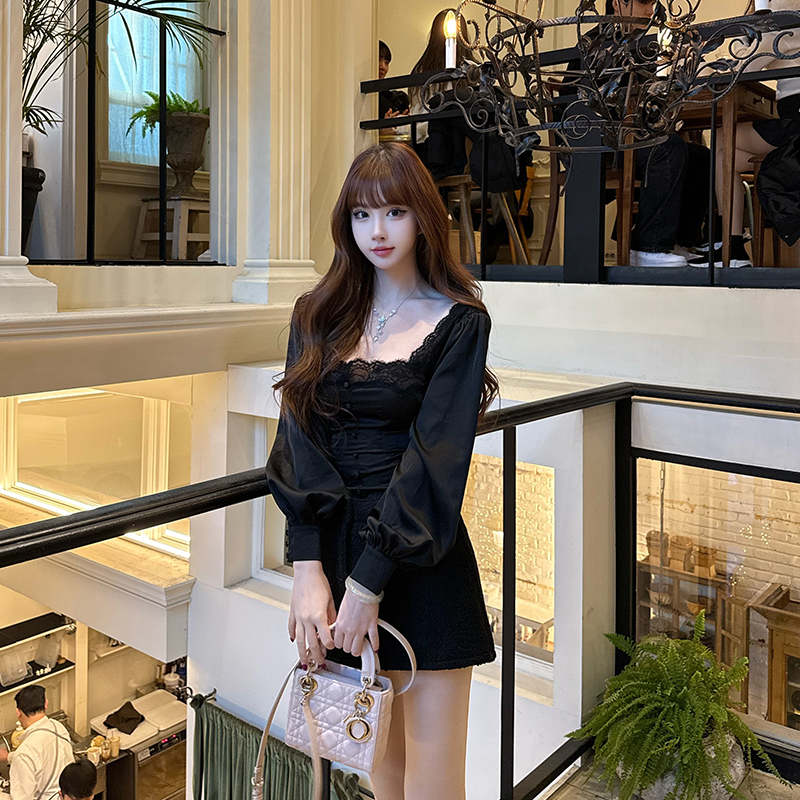 Vintage Pullover Shirt T-shirt with Princess Sleeves and Lace Trim - Spring Summer 2025 Niche Design, 90s Inspired Fashion