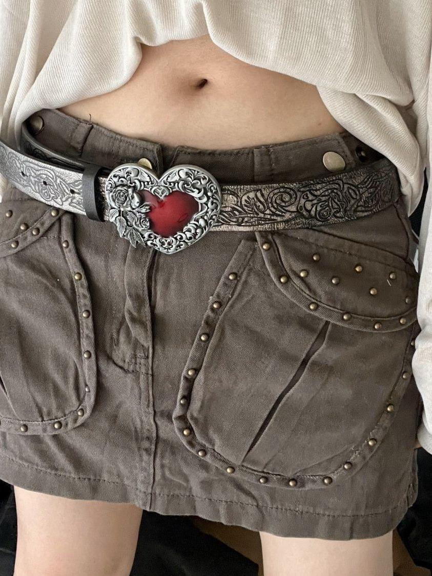 Vintage Punk Style Embossed Heart Belt - Y2K Versatile Gothic Fashion Accessory for Hot Girl Looks