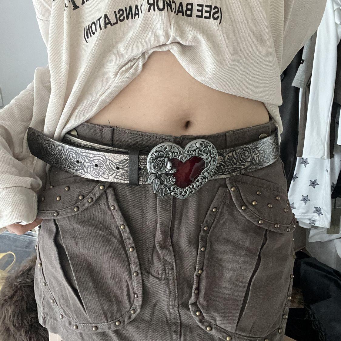 Vintage Punk Style Embossed Heart Belt - Y2K Versatile Gothic Fashion Accessory for Hot Girl Looks